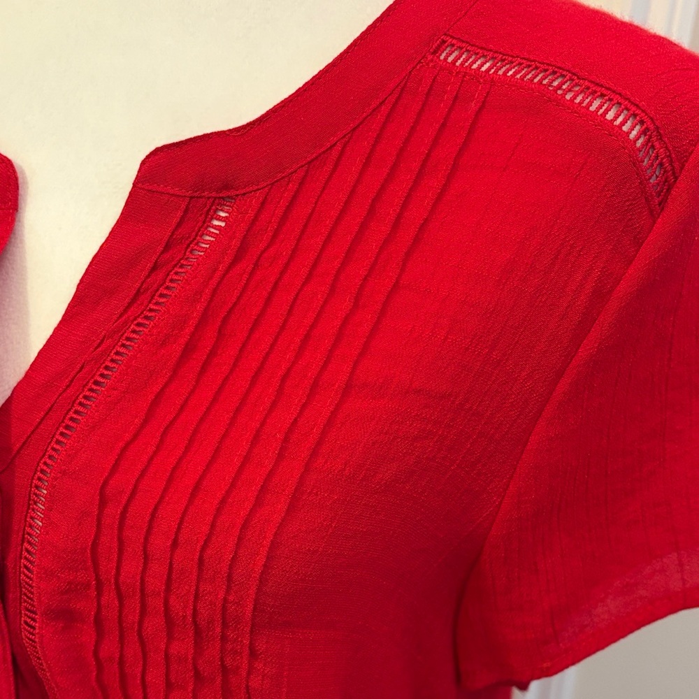 Westport Red Button-Down Blouse Large short sleeve - Picture 8 of 16
